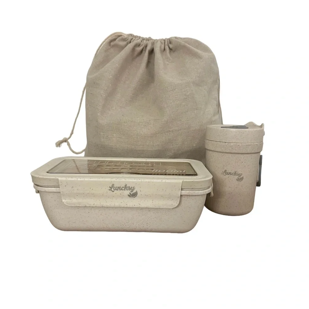 Lunchsy Wheat Straw Bento Lunch Box with Soup Cup and Cutlery - Bag Included - Picture 2 of 6